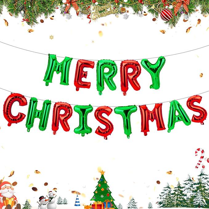 Merry Christmas Letter Foil Balloon Banner for Holiday Party and Home Decorations