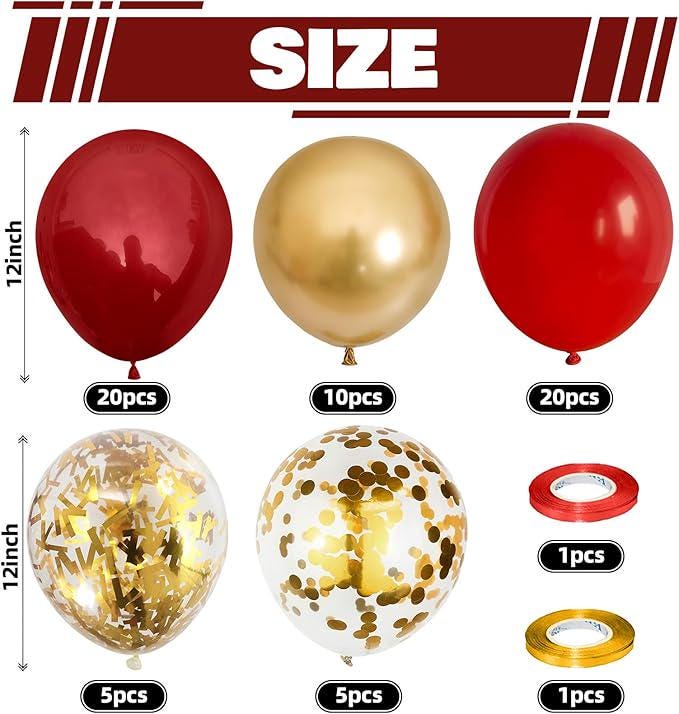 60 Pack Red and Gold Balloons Set for Wedding Birthday and Christmas Decorations