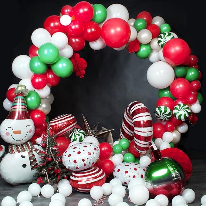 100 Pcs Red Green White Balloons Set for Christmas Wedding and Party Decorations