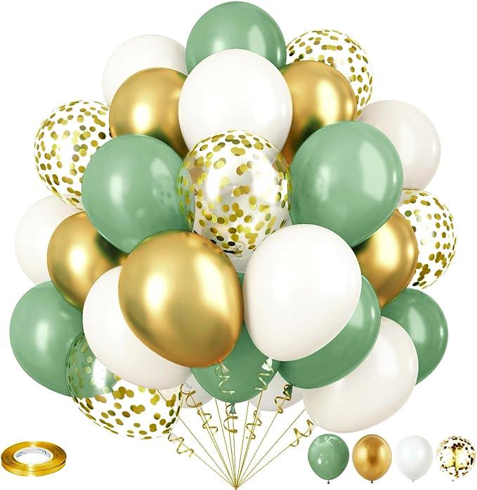 Sage Green and Gold Balloons Set for Wedding Birthday Baby Shower Party Decorations