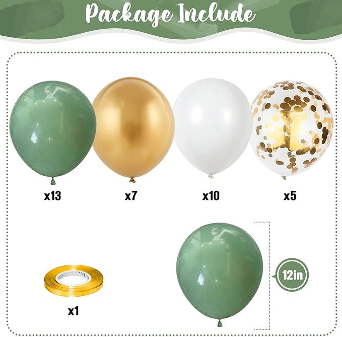 Sage Green and Gold Balloons Set for Wedding Birthday Baby Shower Party Decorations