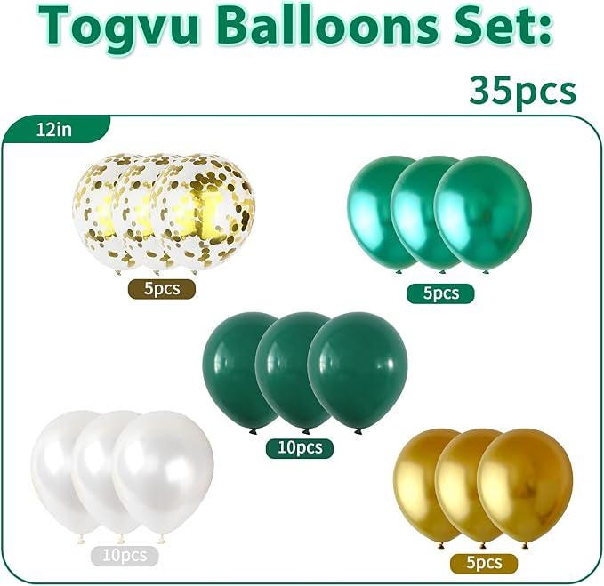 35pcs Green Gold White Balloons Set for Jungle Safari Birthday Wedding Party Decor