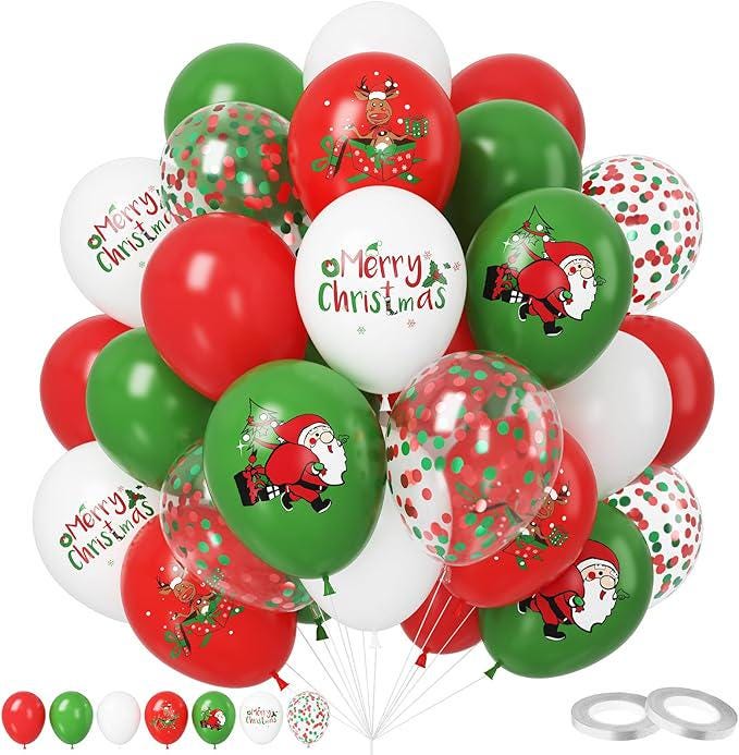 50PCS Christmas Balloons Set with Merry Christmas Print for Holiday Party Decor