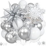White Silver Snowflake Foil Balloons Set for Christmas Winter Onederland Decorations