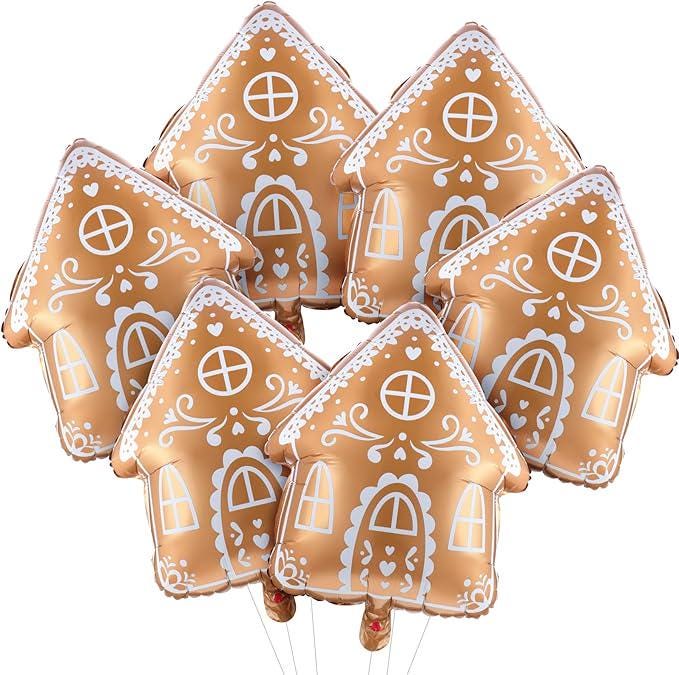 6PCS Gingerbread House Foil Balloons Set for Christmas Holiday Party Decorations