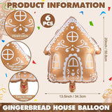 6PCS Gingerbread House Foil Balloons Set for Christmas Holiday Party Decorations