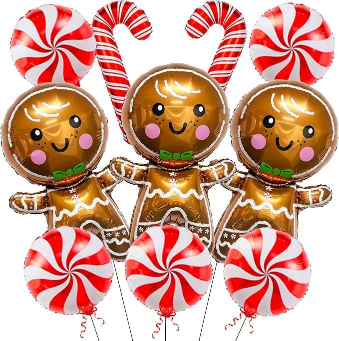 Gingerbread and Candy Cane Foil Balloons Set for Christmas Sweet Theme Party Decor