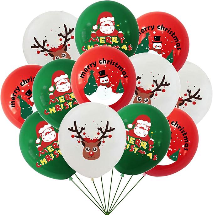 12PCS Christmas Reindeer and Santa Balloons Set for Holiday and Birthday Decorations