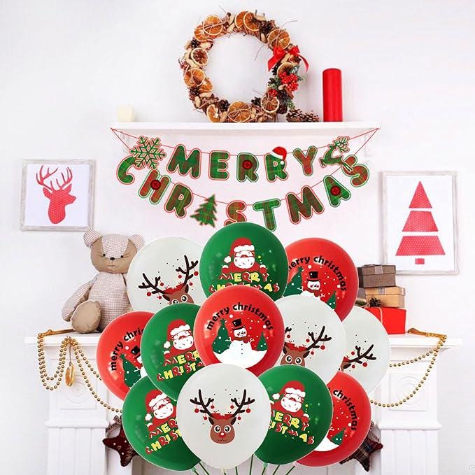 12PCS Christmas Reindeer and Santa Balloons Set for Holiday and Birthday Decorations
