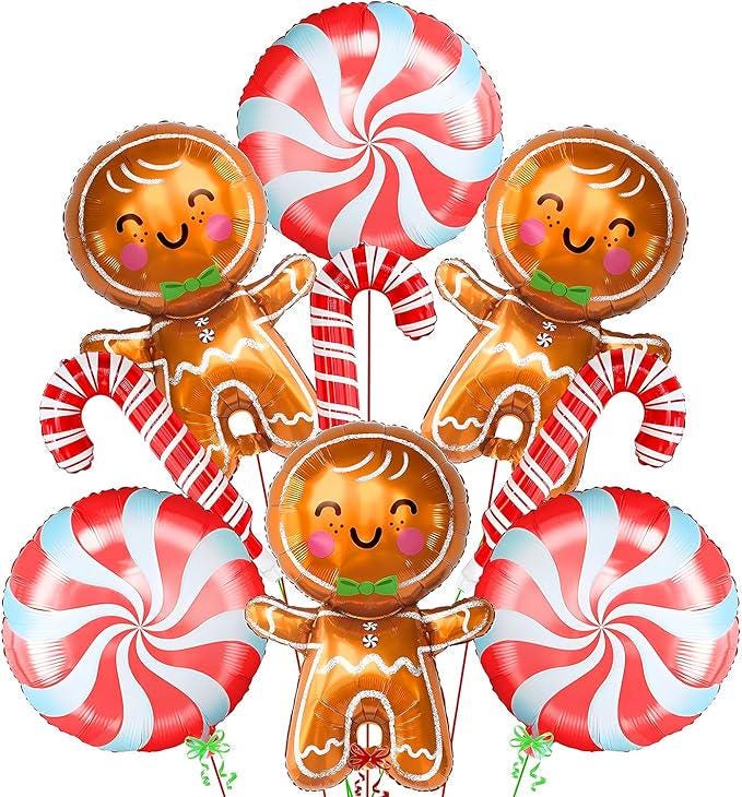 Gingerbread and Candy Cane Foil Balloons Set for Christmas and Holiday Party Decor