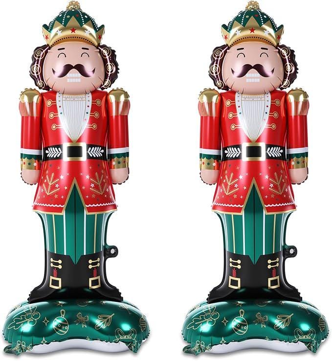 2PCS Giant Nutcracker Foil Balloons Set for Christmas Holiday Party Decorations