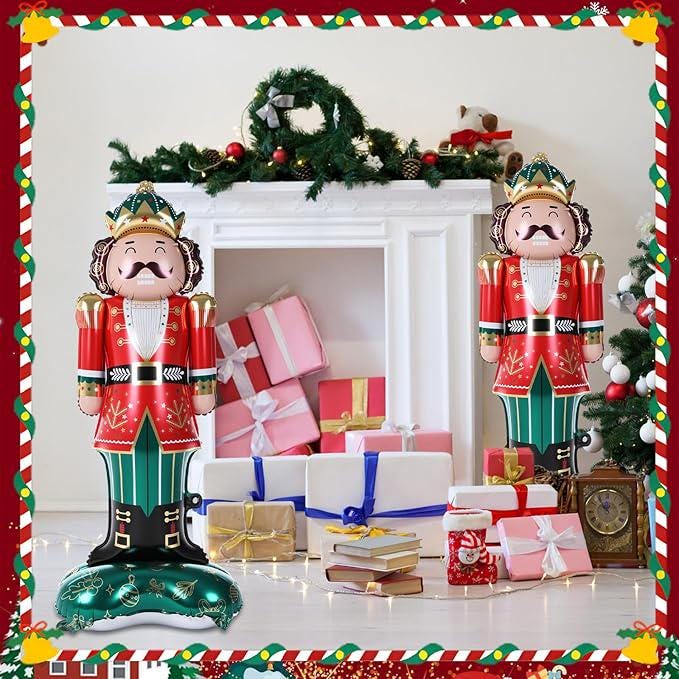 2PCS Giant Nutcracker Foil Balloons Set for Christmas Holiday Party Decorations