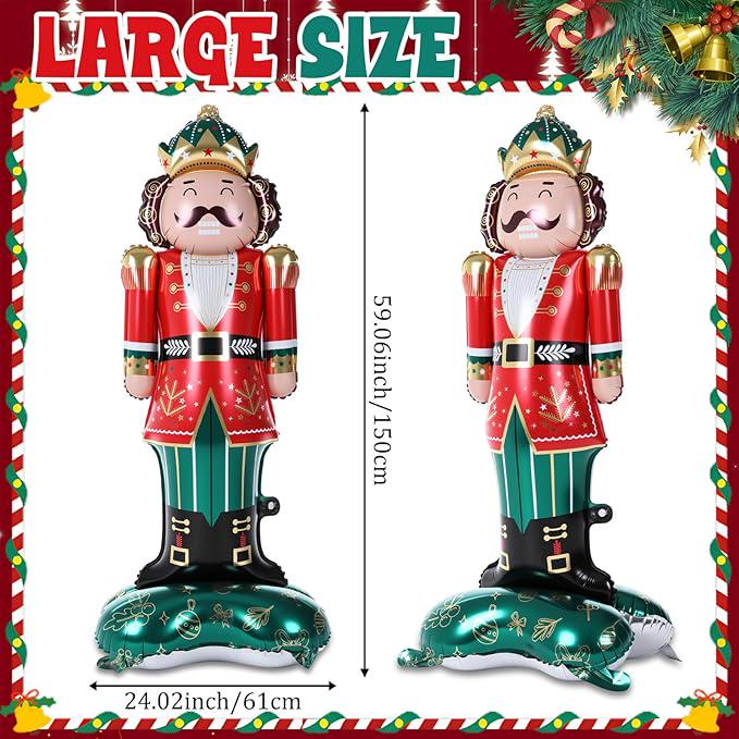 2PCS Giant Nutcracker Foil Balloons Set for Christmas Holiday Party Decorations