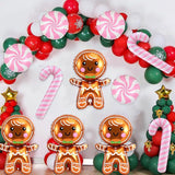 12PCS Gingerbread and Candy Cane Foil Balloons Set for Christmas Party Decorations
