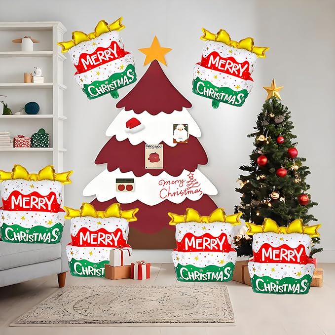 6PCS Christmas Cake Foil Balloons Set for Holiday Birthday and Party Decorations
