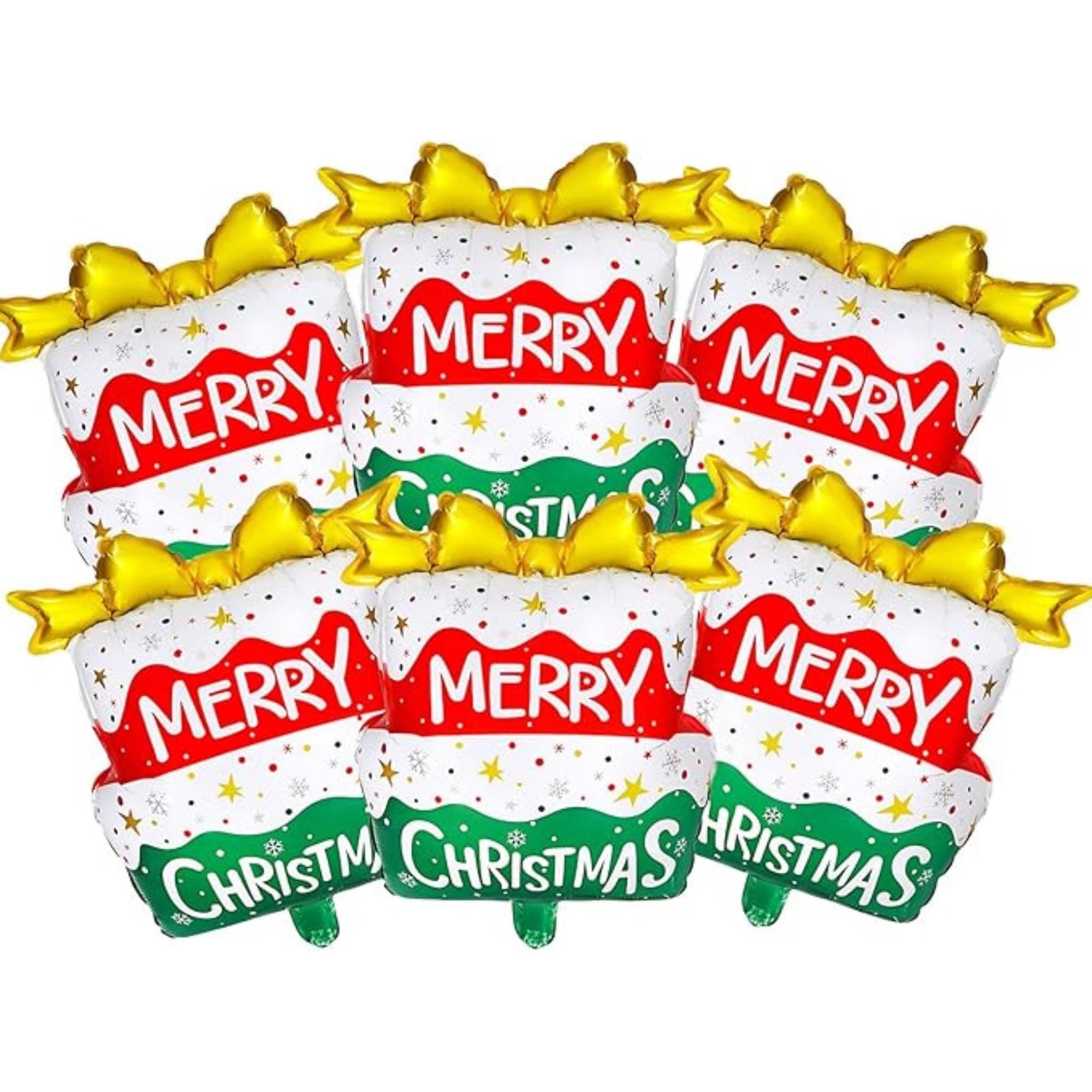 6PCS Christmas Cake Foil Balloons Set for Holiday Birthday and Party Decorations