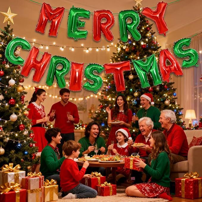 Merry Christmas Letter Foil Balloon Banner for Holiday Party Decorations