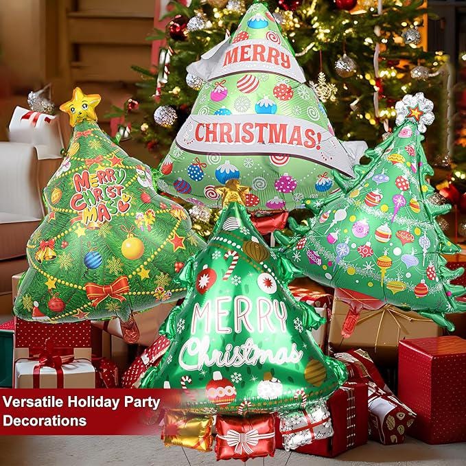 4PCS Christmas Tree Foil Balloons Set for Holiday Party and Xmas Decorations