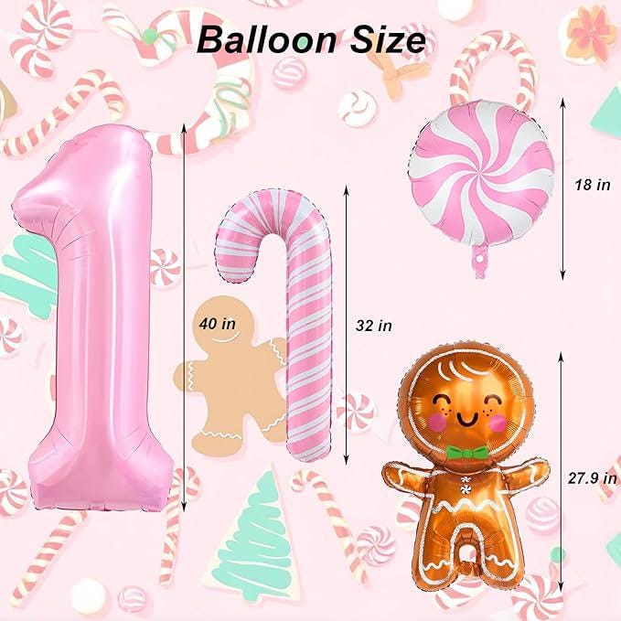 40-Inch Pink Number 1 and Gingerbread Foil Balloons Set for Christmas Birthday Decor