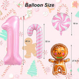 40-Inch Pink Number 1 and Gingerbread Foil Balloons Set for Christmas Birthday Decor