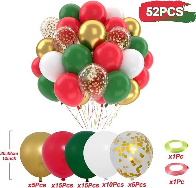 50PCS Red Green Gold Christmas Balloons Set for Grinch Birthday and Party Decorations