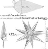 60PCS Silver Star Foil Balloons Set for Christmas New Year and Birthday Party Decorations