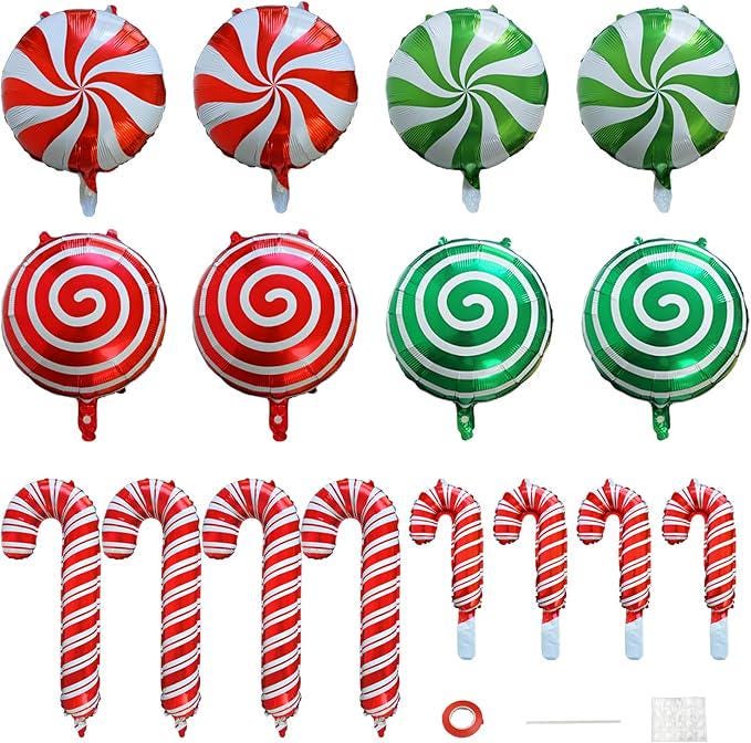 16PCS Christmas Candy Cane Foil Balloons Set for Holiday Party Decorations