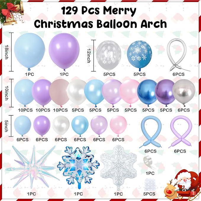 Winter Wonderland Balloon Arch Kit with Snowflake and Star Balloons for Holiday Parties