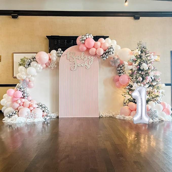 Pink Winter Wonderland Balloon Arch Kit with 135PCS Snowflake Balloons for Baby Shower