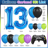 13th Birthday Video Game Balloon Arch Kit ,Blue Number 13 Foil Balloons for Teens