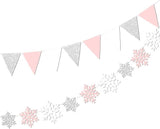 2-Pack Pink and Silver Snowflake Banner Garland for Winter Wonderland Baby Shower Party