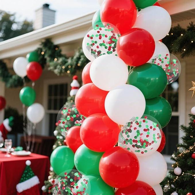 Red, White & Green Latex Balloons: 80-Piece Christmas Party Decoration Set