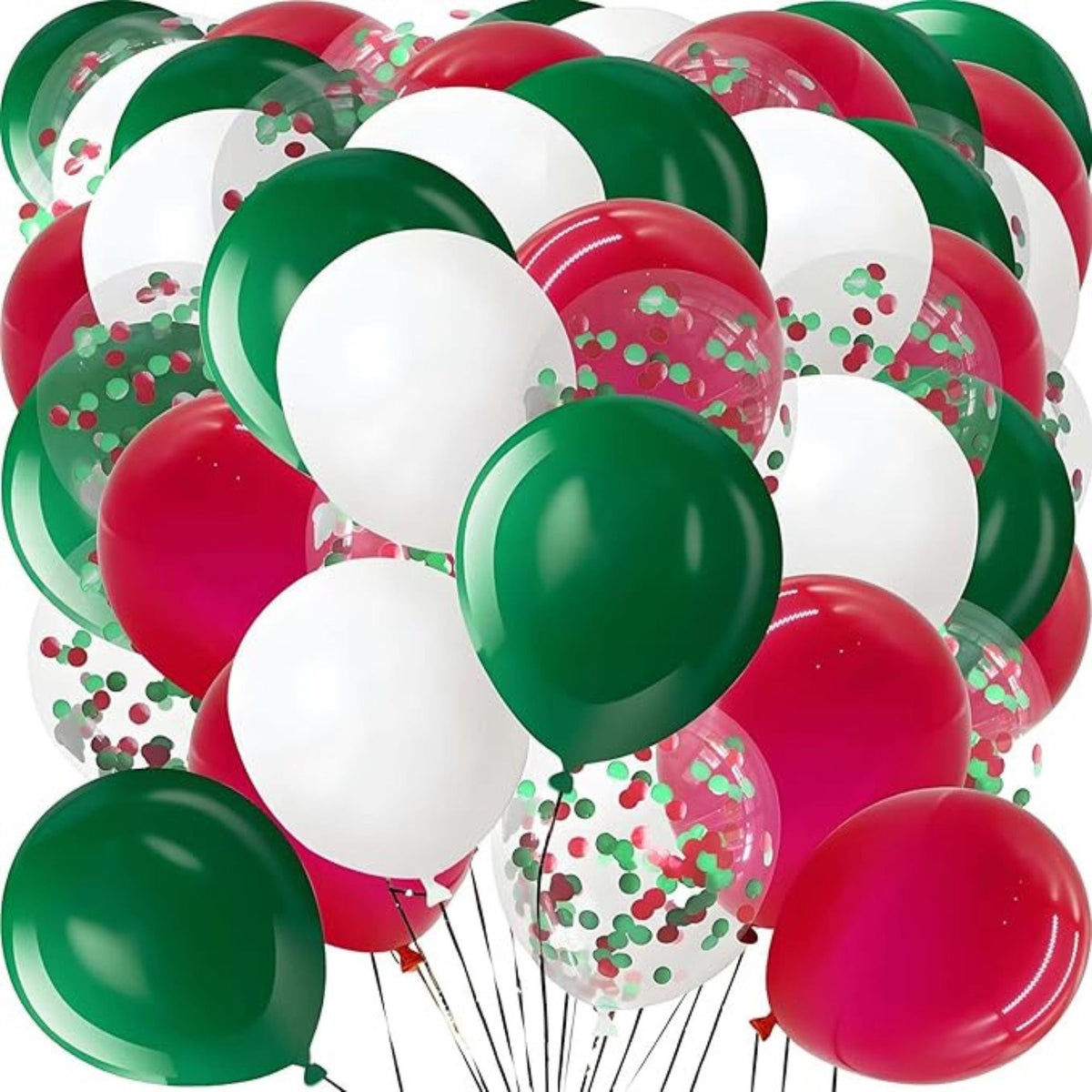 Red, White & Green Latex Balloons: 80-Piece Christmas Party Decoration Set