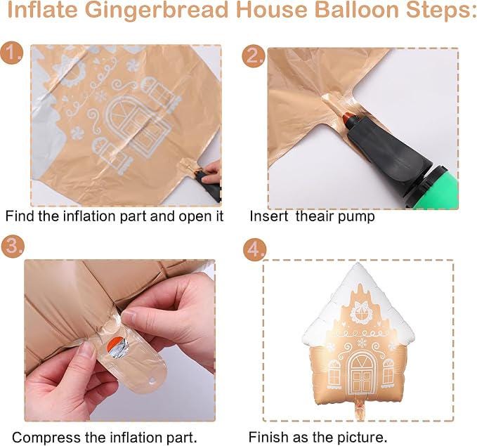 4PCS Gingerbread House Foil Balloons 21-Inch for Christmas and Holiday Party Decorations