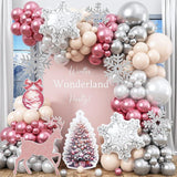 Winter Wonderland Balloon Arch Kit with Pink, Peach, Silver, and Snowflake Balloons for Parties