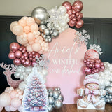 Winter Wonderland Balloon Arch Kit with Pink, Peach, Silver, and Snowflake Balloons for Parties