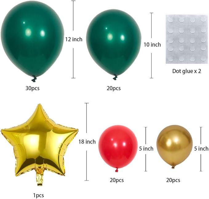 Red Green Gold Balloons Set for Christmas and New Year Party Decorations