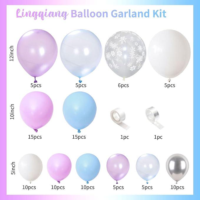 Winter Balloon Arch Kit with 103PCS Purple, Blue, White, Silver Balloons for Holiday Parties
