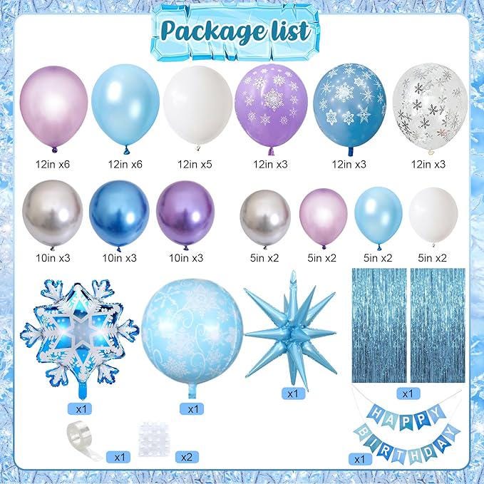 Winter Snowflake Balloon Arch Kit with Blue, Purple, Silver Balloons for Princess Birthday Party