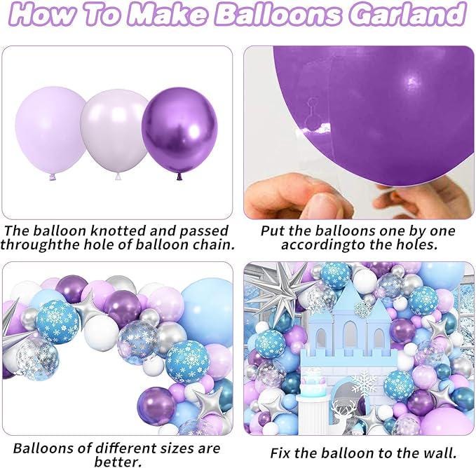 120PCS Blue and Purple Balloon Arch Kit with Snowflake Balloons for Winter Wonderland Party