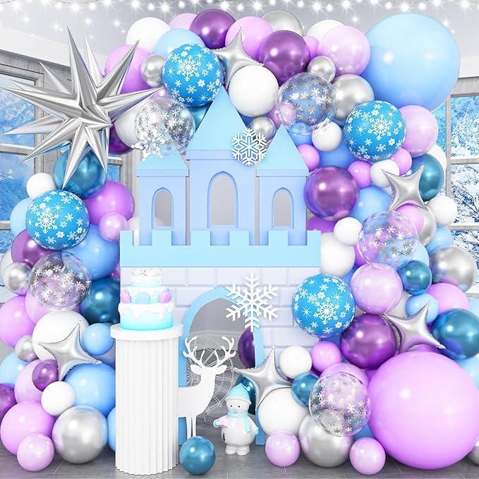 120PCS Blue and Purple Balloon Arch Kit with Snowflake Balloons for Winter Wonderland Party