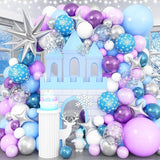 120PCS Blue and Purple Balloon Arch Kit with Snowflake Balloons for Winter Wonderland Party