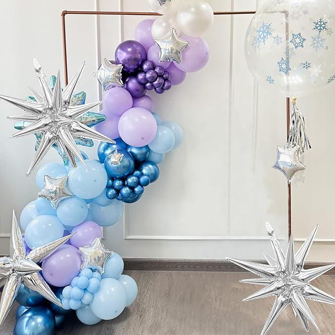 120PCS Blue and Purple Balloon Arch Kit with Snowflake Balloons for Winter Wonderland Party
