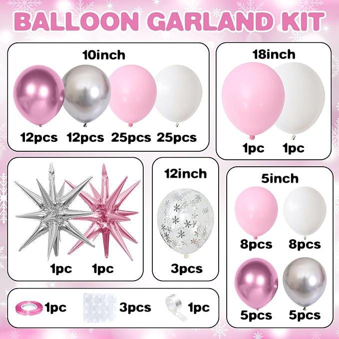 Pink & Silver Snowflake Balloon Arch Kit - Winter Party Garland