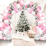 122PCS Pink Silver White Balloon Arch Kit with Confetti Balloons for Winter Party Decor