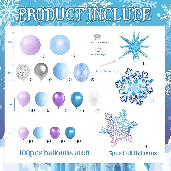 Frozen Balloon Arch Kit with Blue, Purple, White Balloons for Girls Winter Birthday Party