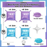 32PCS Blue Purple Foil Balloon Wall with Star Balloons for Frozen Winter Birthday Party