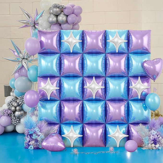 32PCS Blue Purple Foil Balloon Wall with Star Balloons for Frozen Winter Birthday Party