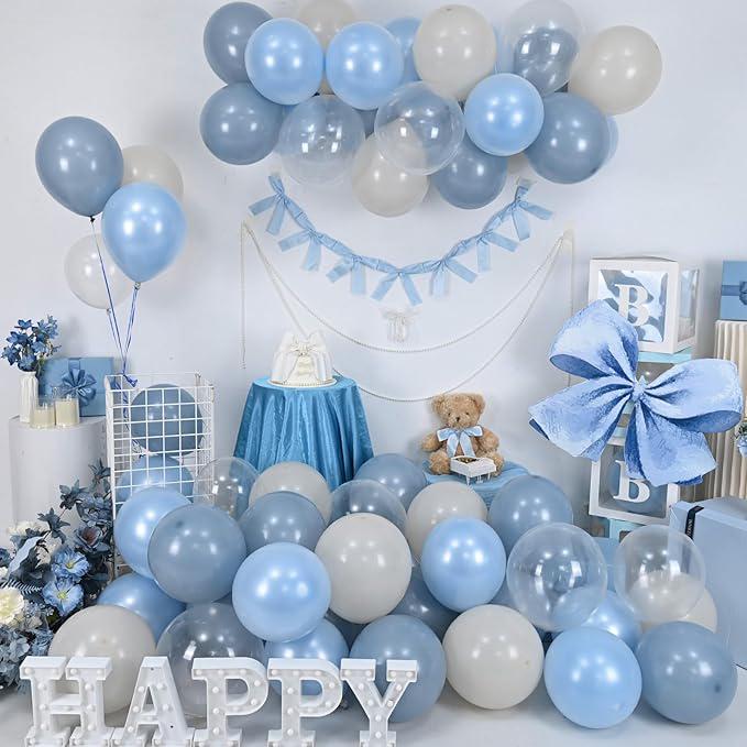 Dusty Blue Double Stuffed Balloons with Pearl White Clear for Winter Wonderland Party