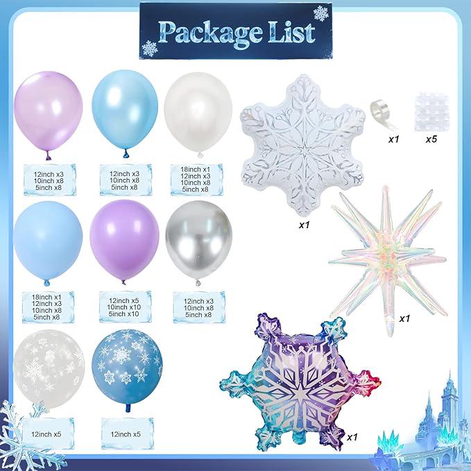 135PCS Purple Blue Balloon Arch Kit with Snowflake and Star Balloons for Winter Party